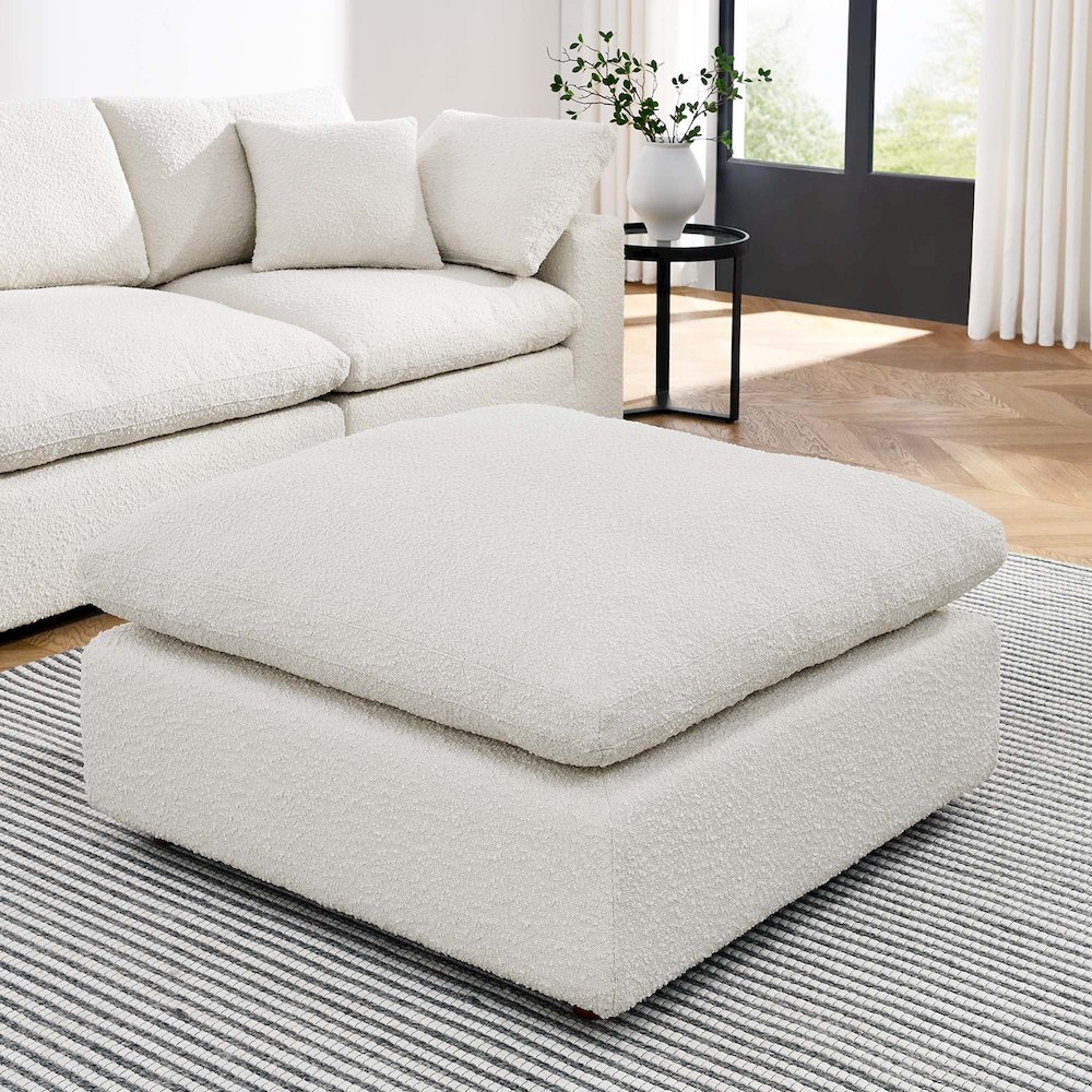 Commix Down Filled Overstuffed Boucle Fabric Ottoman. Picture 7