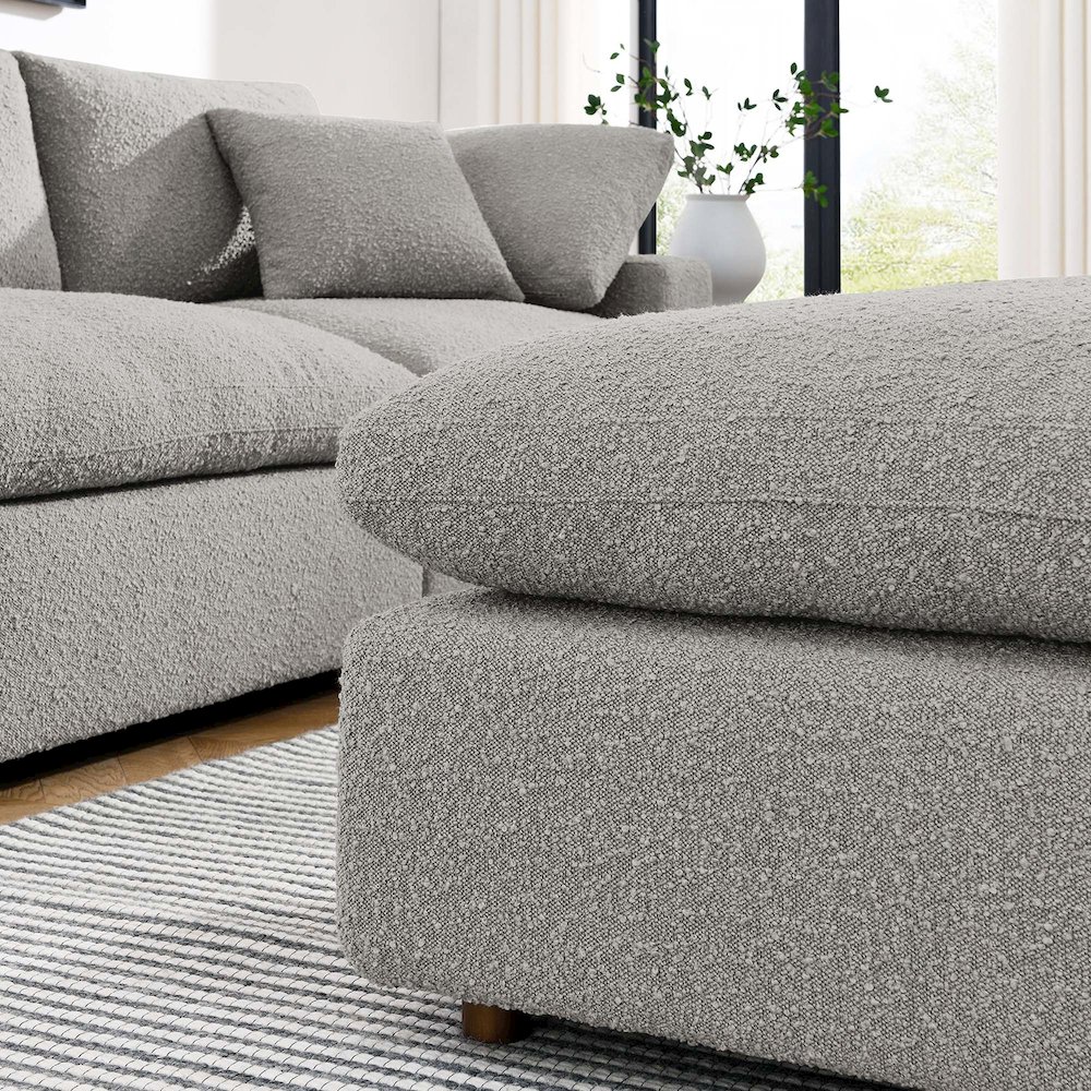 Commix Down Filled Overstuffed Boucle Fabric Ottoman. Picture 8