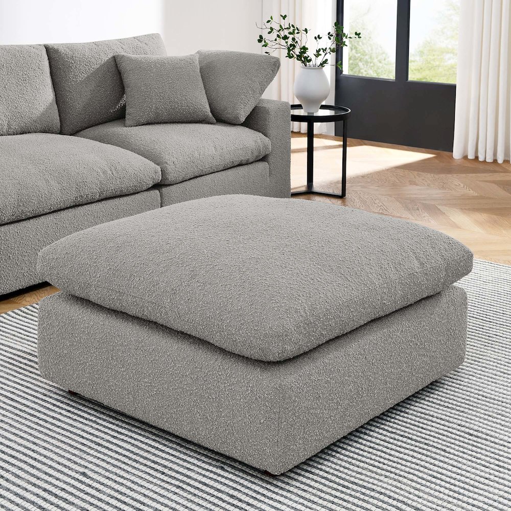 Commix Down Filled Overstuffed Boucle Fabric Ottoman. Picture 7
