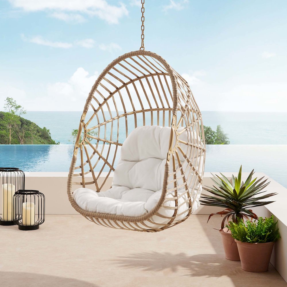 Amalie Wicker Rattan Outdoor Patio Rattan Swing Chair without Stand. Picture 7