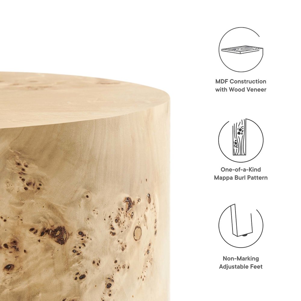 Cosmos 16" Round Burl Wood Side Table. Picture 3