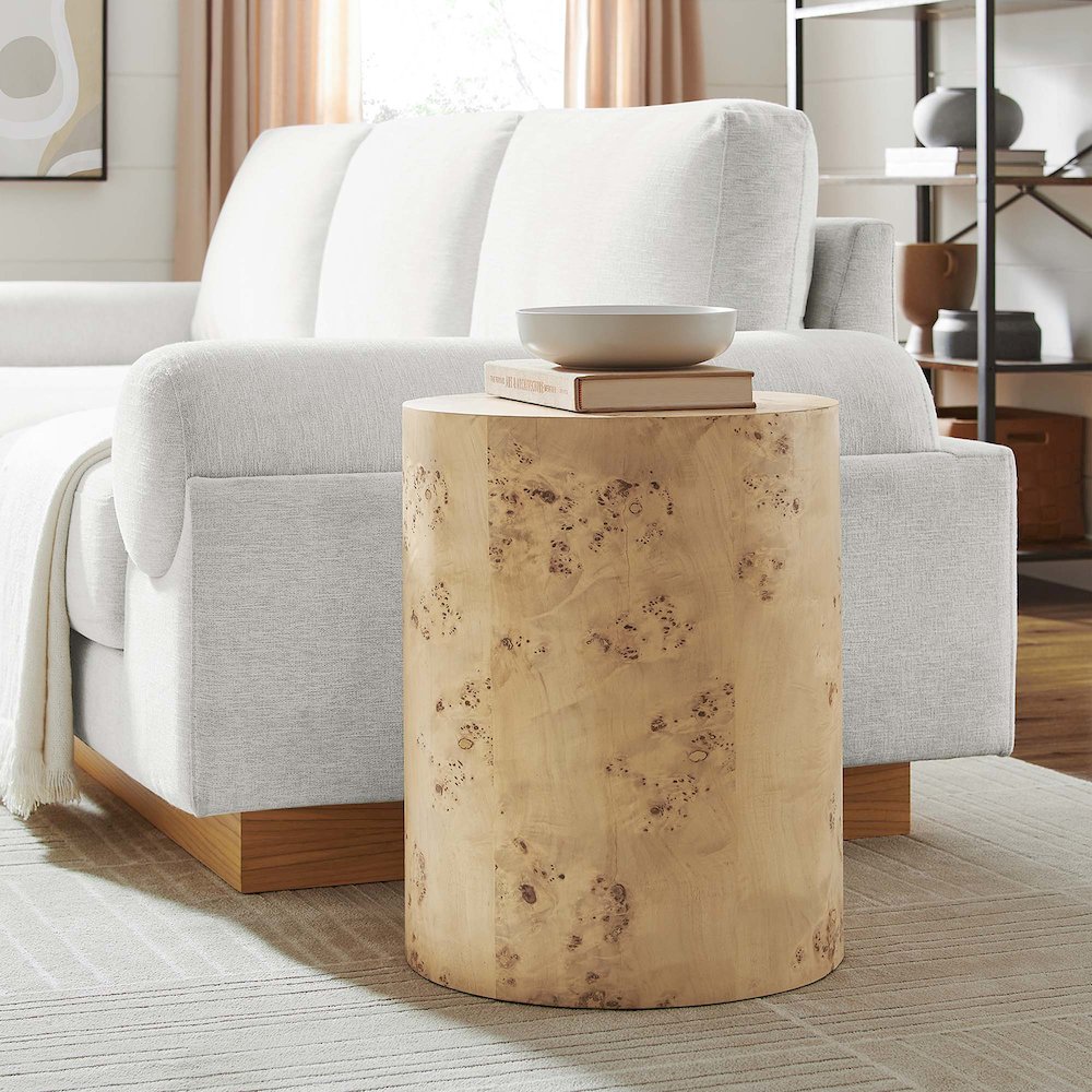 Cosmos 16" Round Burl Wood Side Table. Picture 8