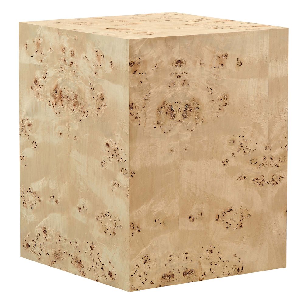 Cosmos 16" Square Burl Wood Side Table. Picture 1