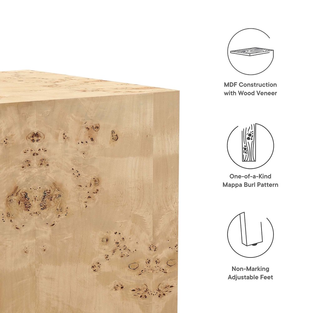Cosmos 16" Square Burl Wood Side Table. Picture 2