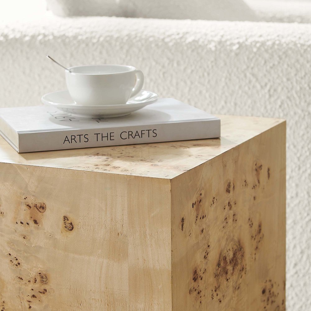 Cosmos 16" Square Burl Wood Side Table. Picture 9