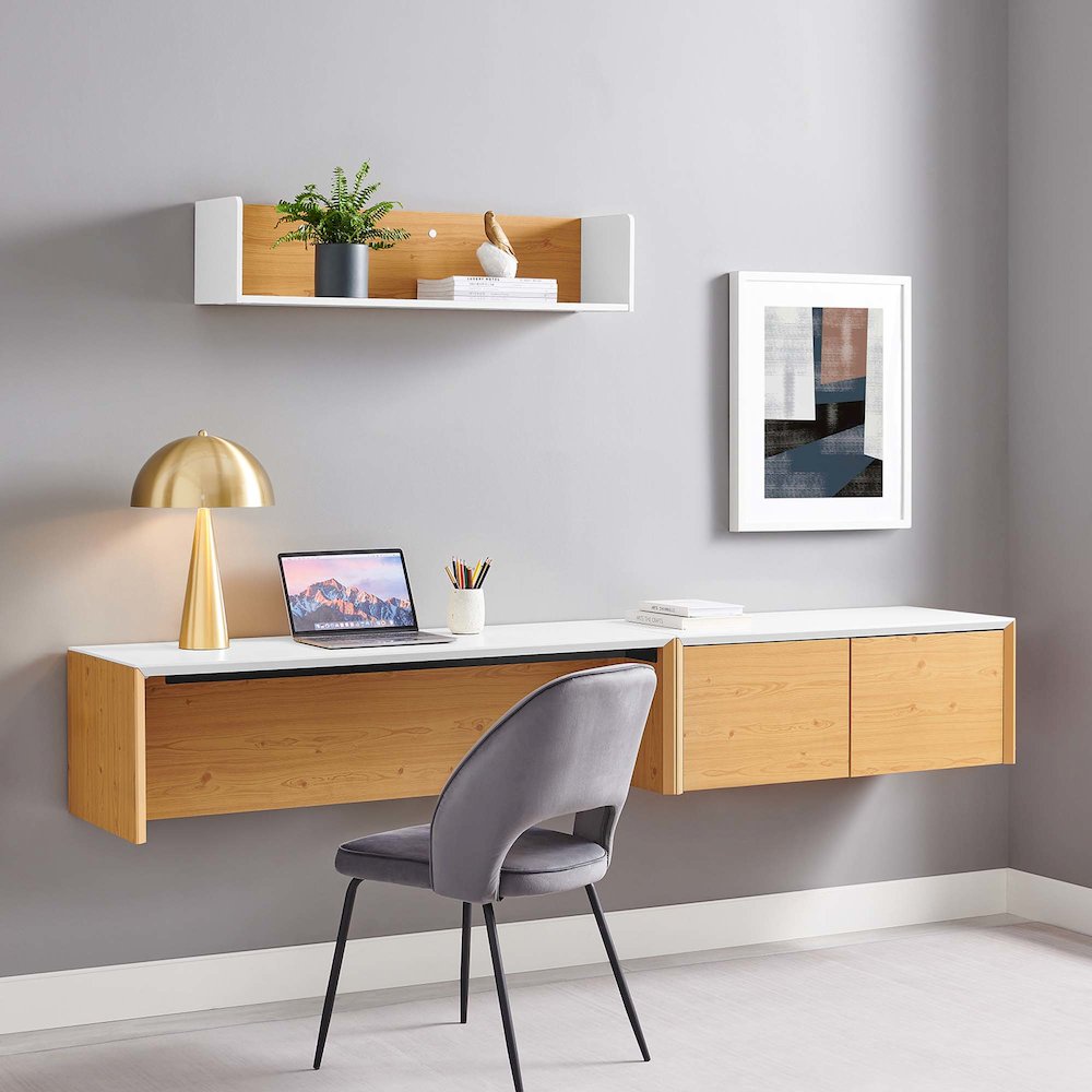 Kinetic 49" Wall-Mount Office Desk With Cabinet and Shelf. Picture 7