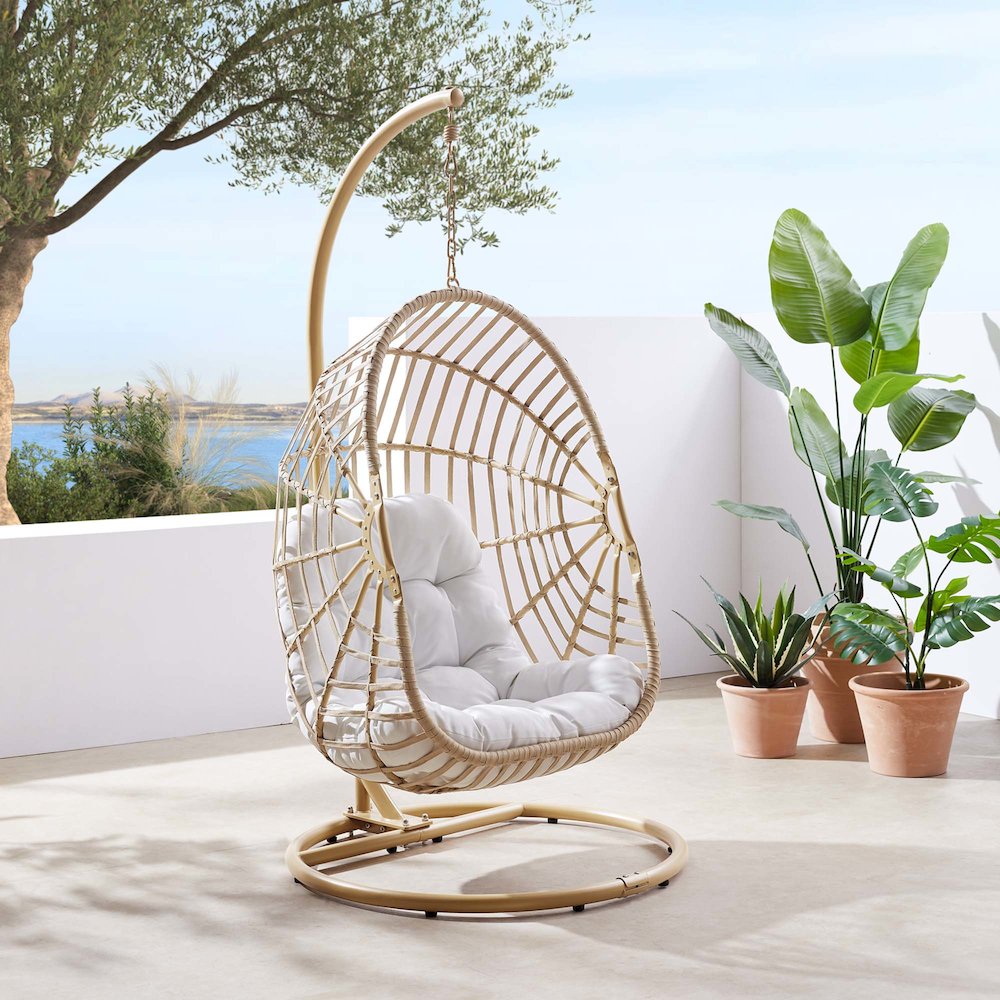 Amalie Wicker Rattan Outdoor Patio Rattan Swing Chair. Picture 7