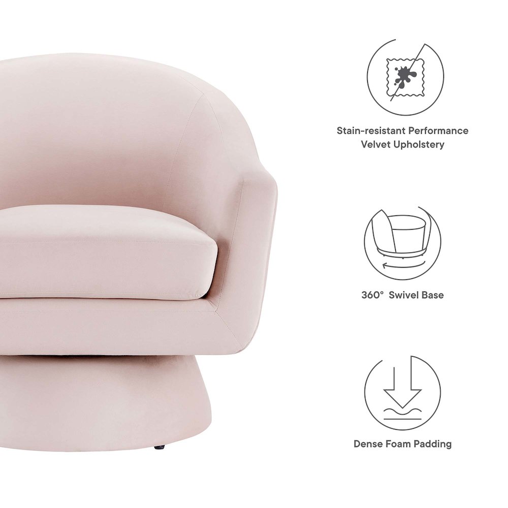 Astral Performance Velvet Fabric and Wood Swivel Chair. Picture 2