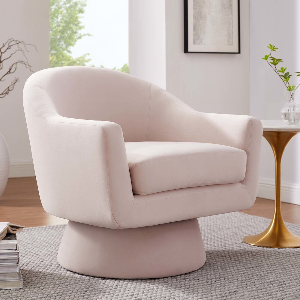 Astral Performance Velvet Fabric and Wood Swivel Chair. Picture 8