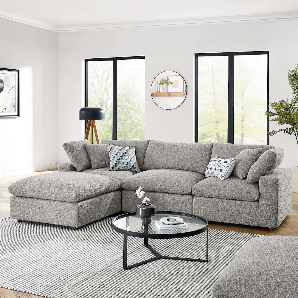 Commix 4-Piece Down Filled Overstuffed Boucle Fabric Sectional Sofa. Picture 4