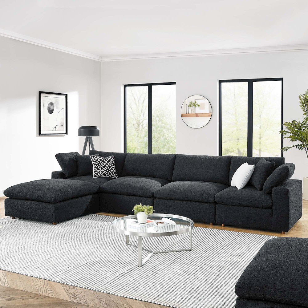 Commix 5-Piece Down Filled Overstuffed Boucle Fabric Sectional Sofa. Picture 4
