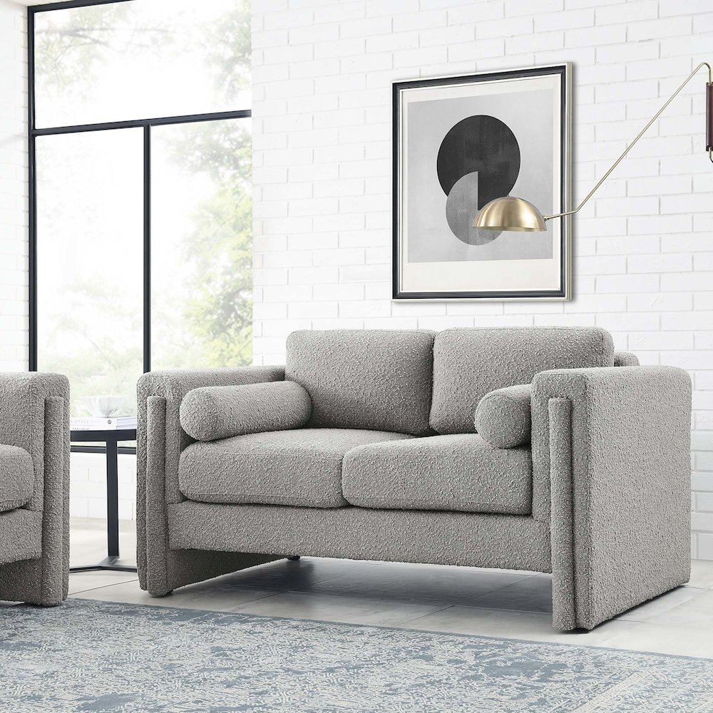 Visible Boucle Fabric Loveseat. Picture 8