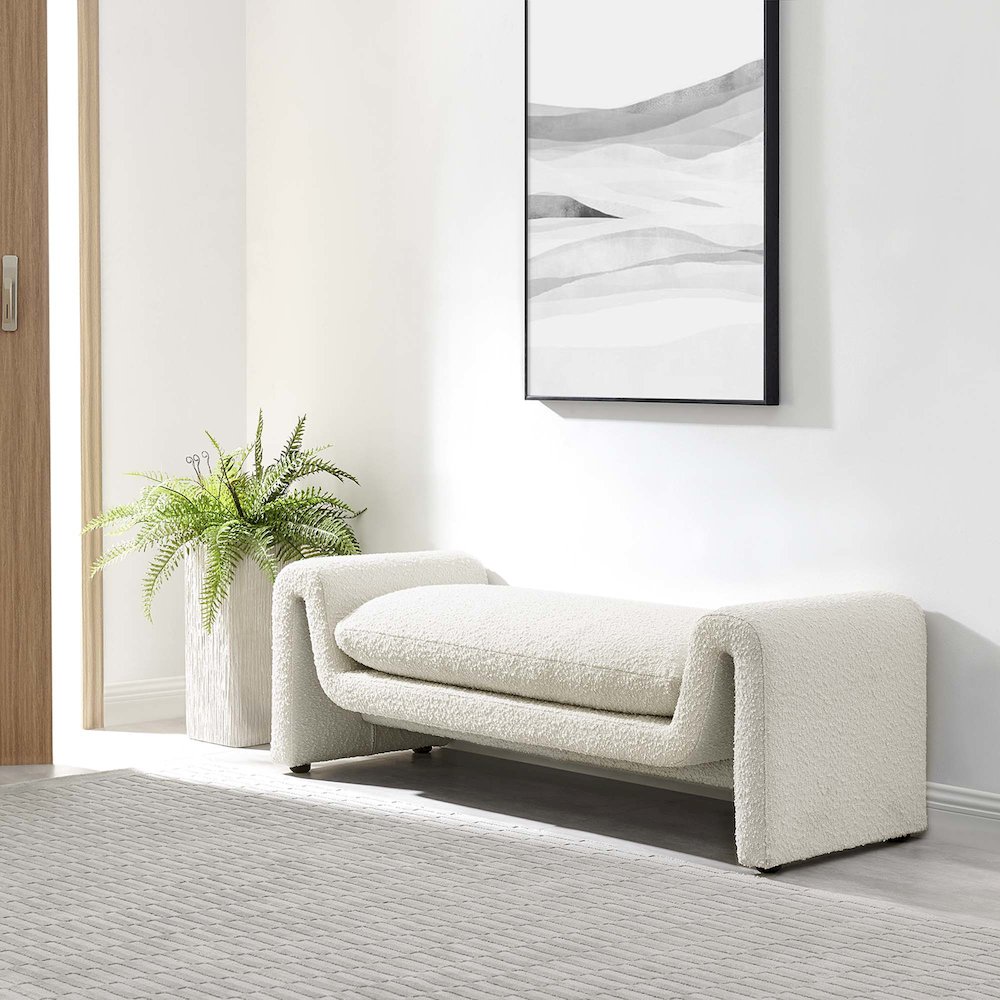Waverly Boucle Fabric Bench. Picture 7