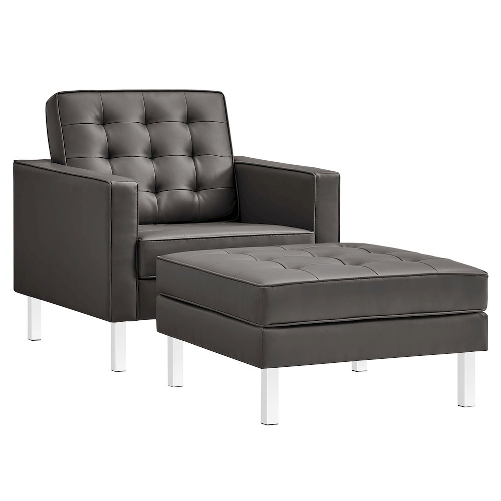 Loft Tufted Vegan Leather Armchair and Ottoman Set. Picture 1