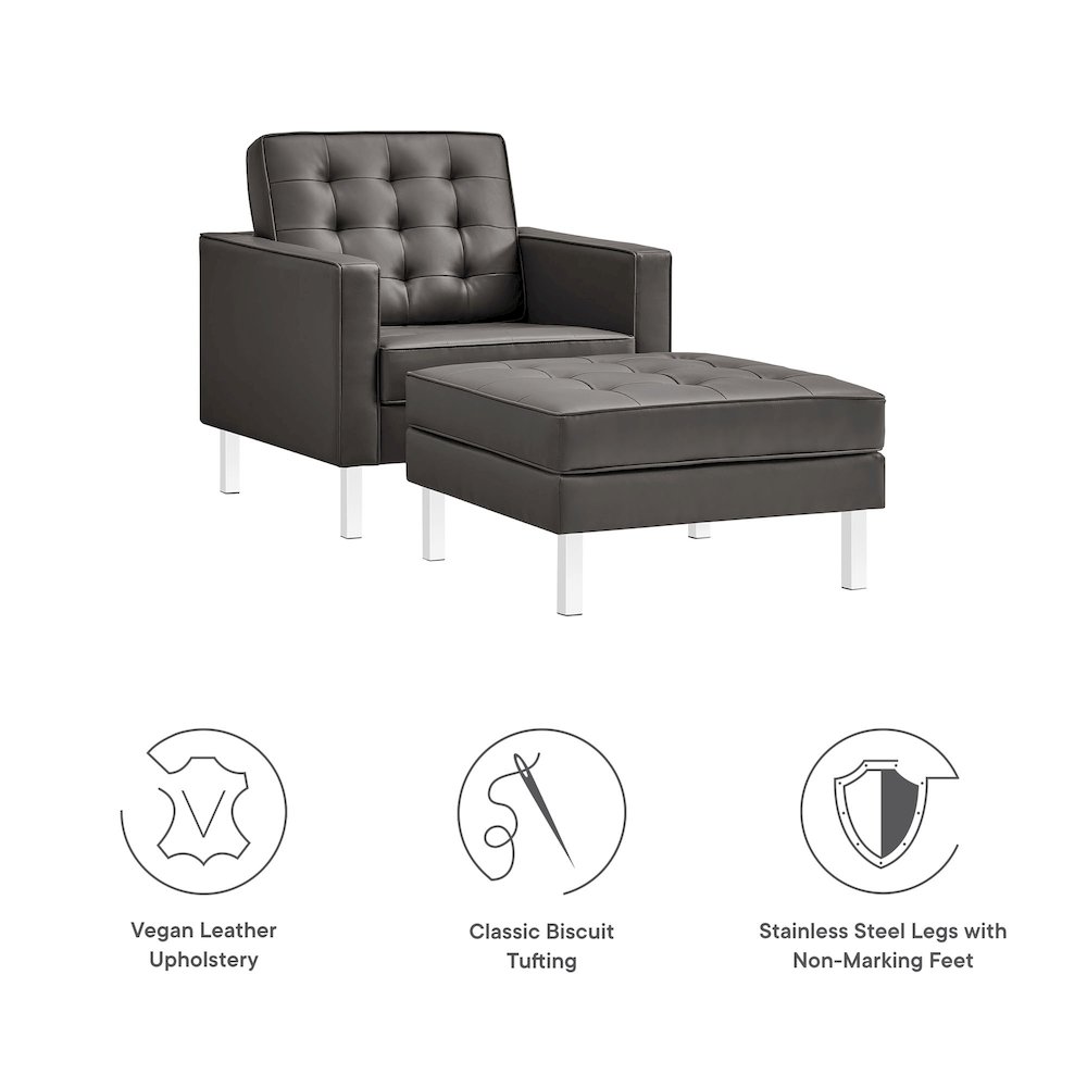 Loft Tufted Vegan Leather Armchair and Ottoman Set. Picture 2