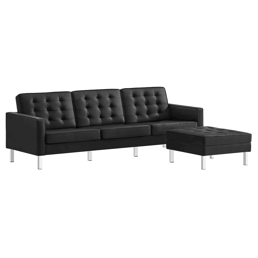 Loft Tufted Vegan Leather Sofa and Ottoman Set. Picture 1