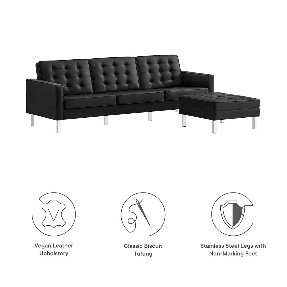 Loft Tufted Vegan Leather Sofa and Ottoman Set. Picture 2