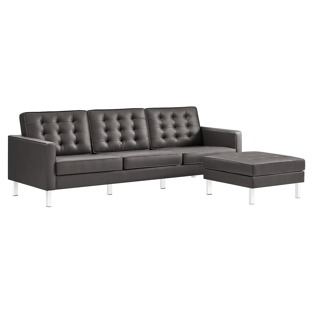 Loft Tufted Vegan Leather Sofa and Ottoman Set. Picture 1