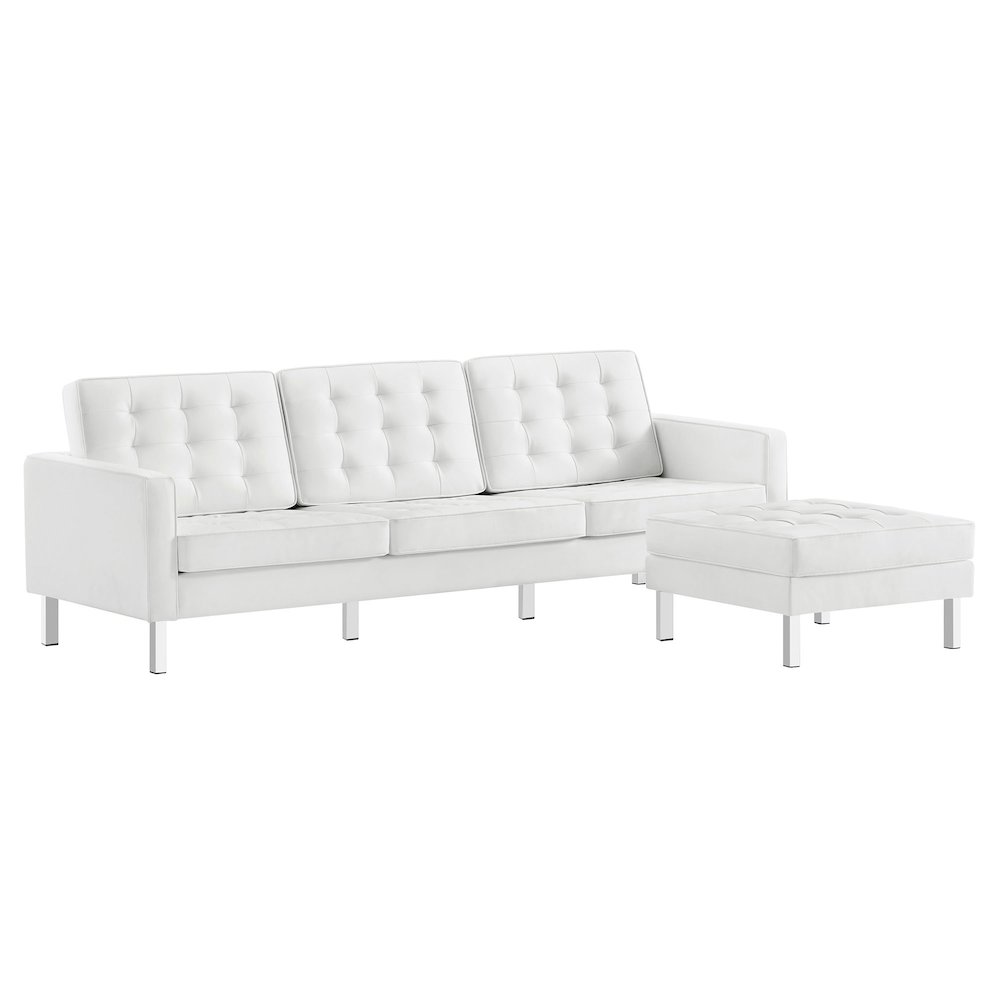 Loft Tufted Vegan Leather Sofa and Ottoman Set. Picture 1