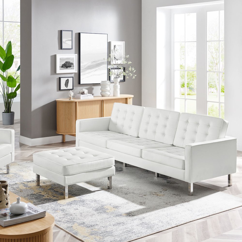 Loft Tufted Vegan Leather Sofa and Ottoman Set. Picture 10