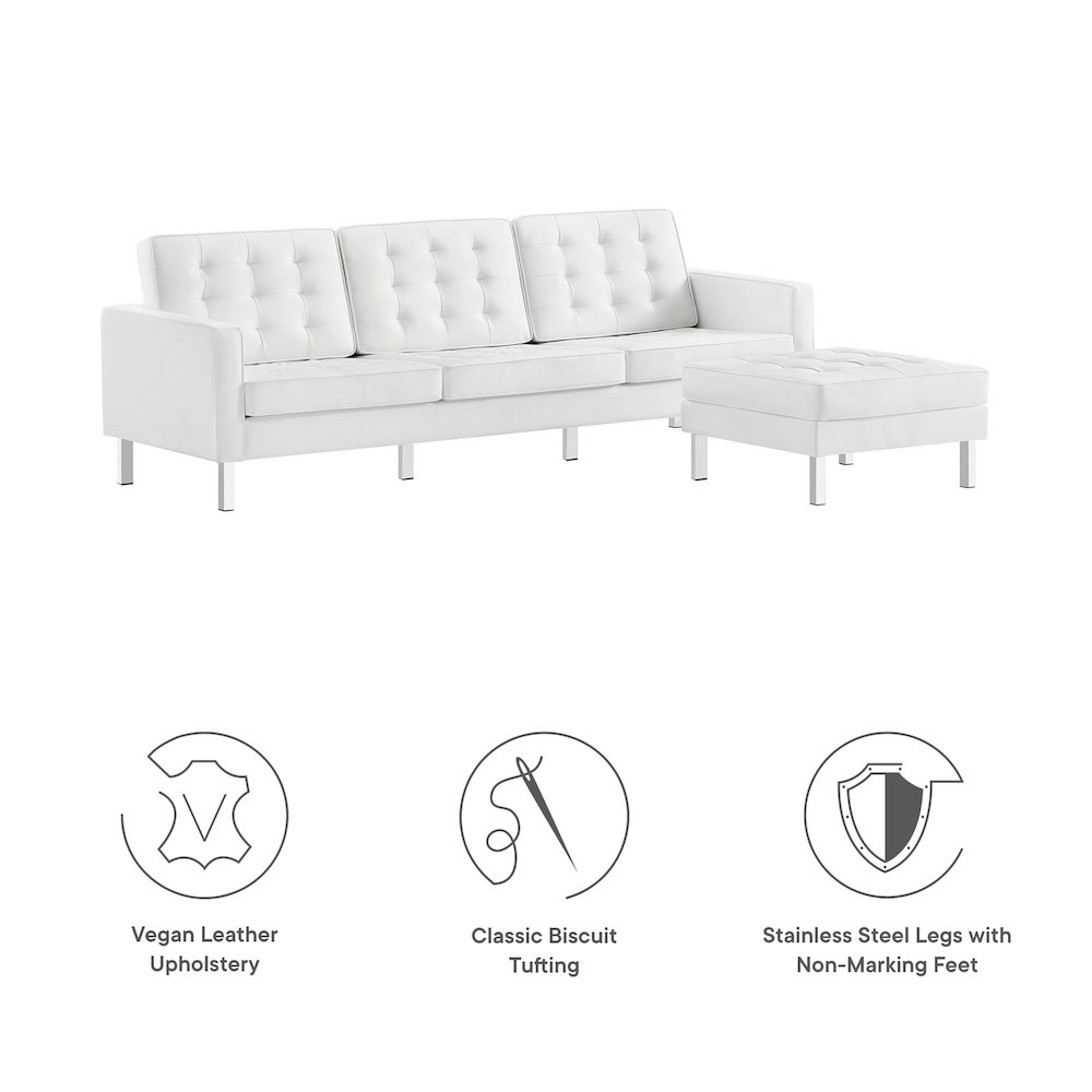 Loft Tufted Vegan Leather Sofa and Ottoman Set. Picture 2