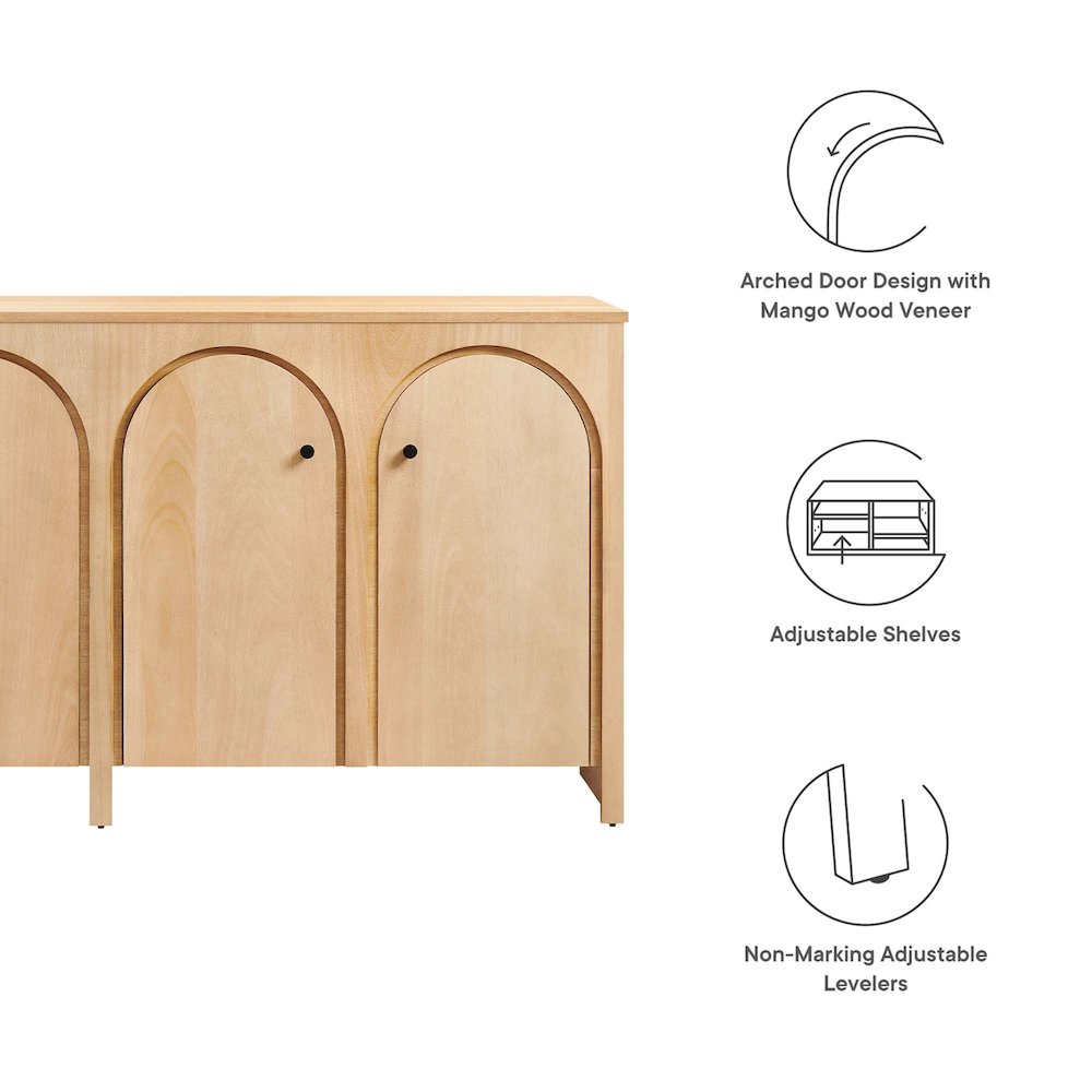 Appia Wood Grain 4-Door Sideboard Storage Cabinet. Picture 2