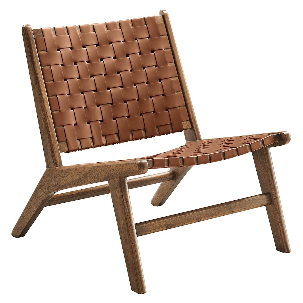 Saoirse Leather Wood Accent Lounge Chair. Picture 1