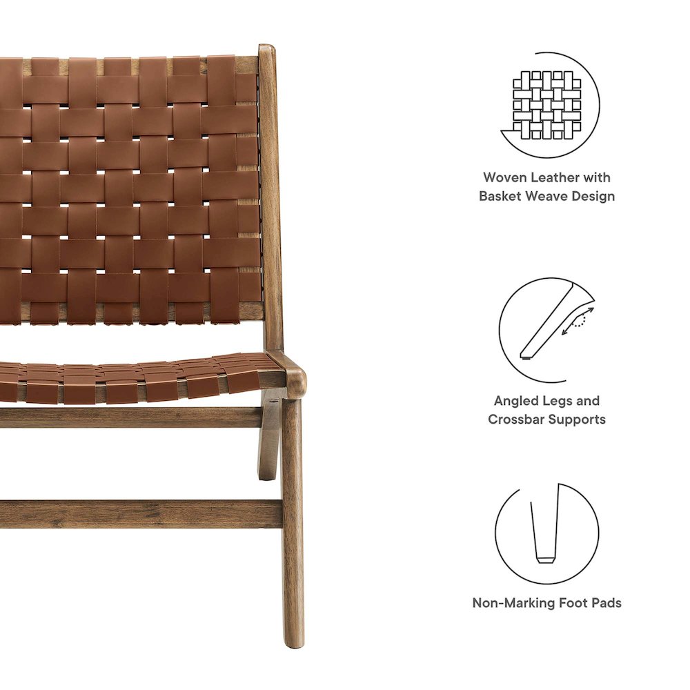 Saoirse Leather Wood Accent Lounge Chair. Picture 3