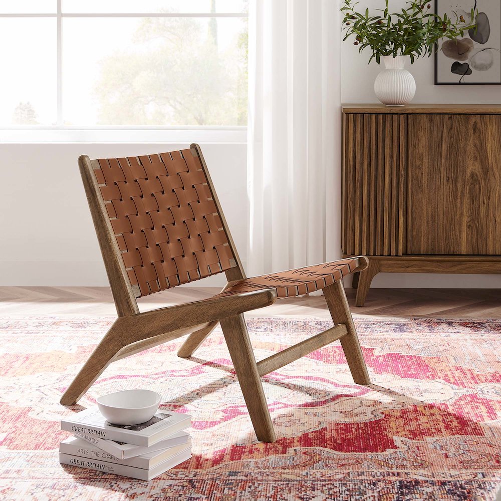 Saoirse Leather Wood Accent Lounge Chair. Picture 8