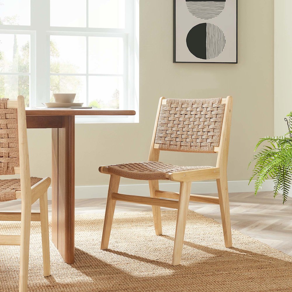Saoirse Woven Rope Wood Dining Side Chair Set of 2. Picture 10