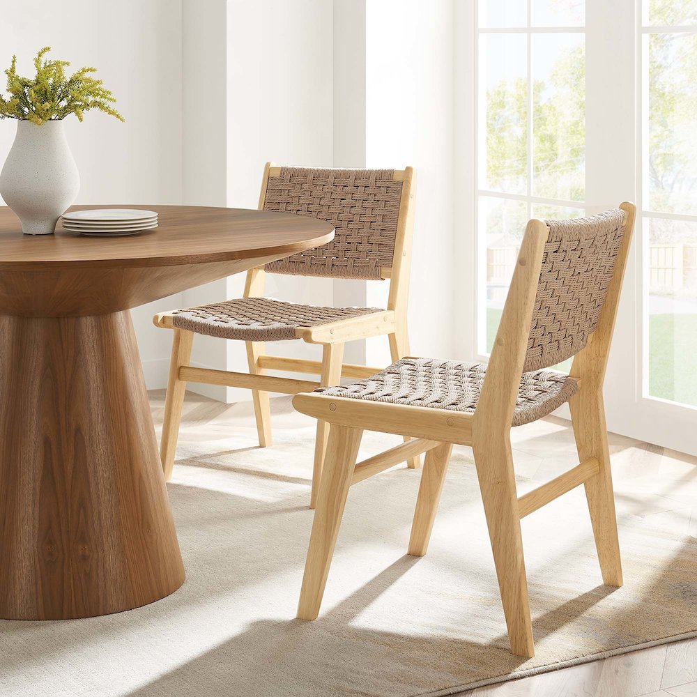 Saoirse Woven Rope Wood Dining Side Chair Set of 2. Picture 9