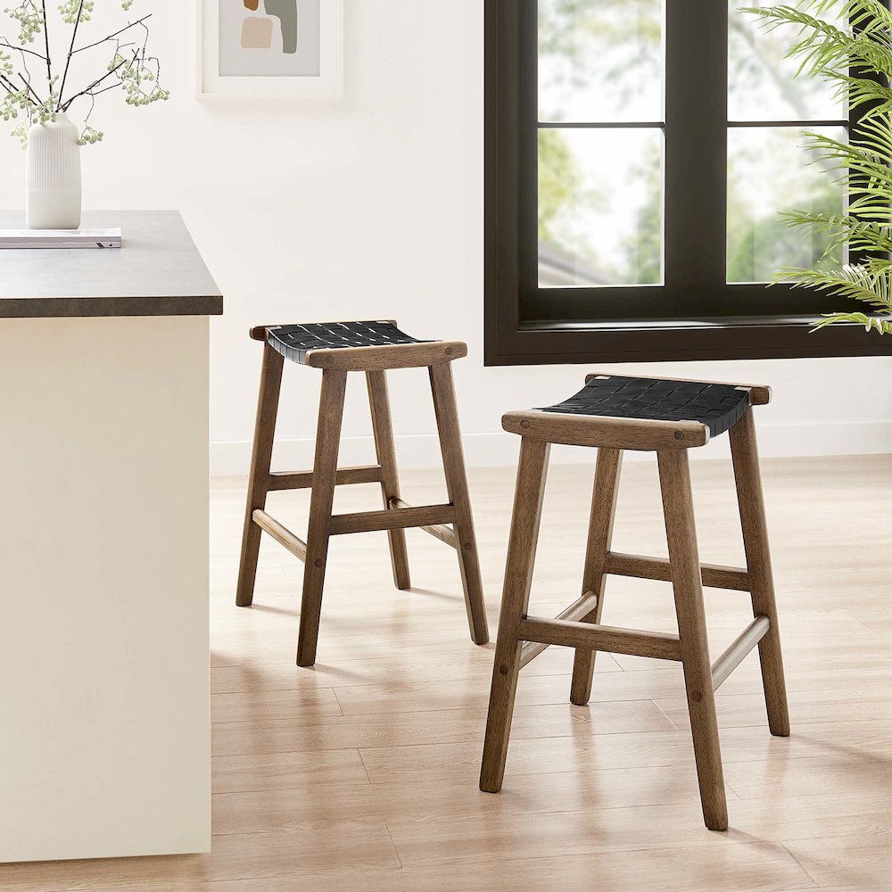Saoirse Faux Leather Wood Counter Stool Set of 2. Picture 9