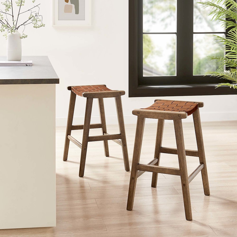 Saoirse Faux Leather Wood Counter Stool Set of 2. Picture 10