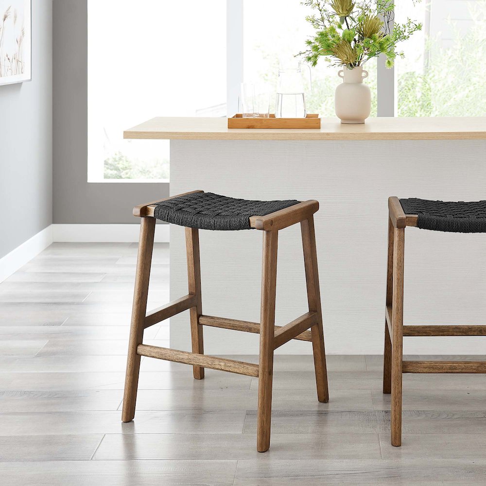 Saoirse Woven Rope Wood Counter Stool Set of 2. Picture 8