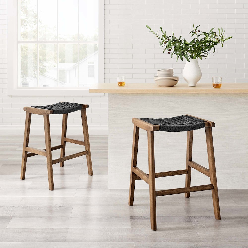 Saoirse Woven Rope Wood Counter Stool Set of 2. Picture 9