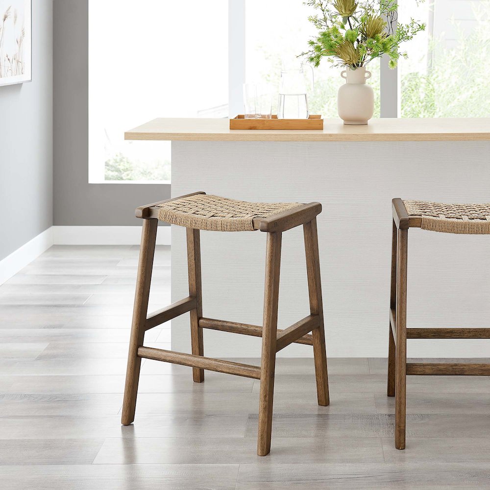 Saoirse Woven Rope Wood Counter Stool Set of 2. Picture 8