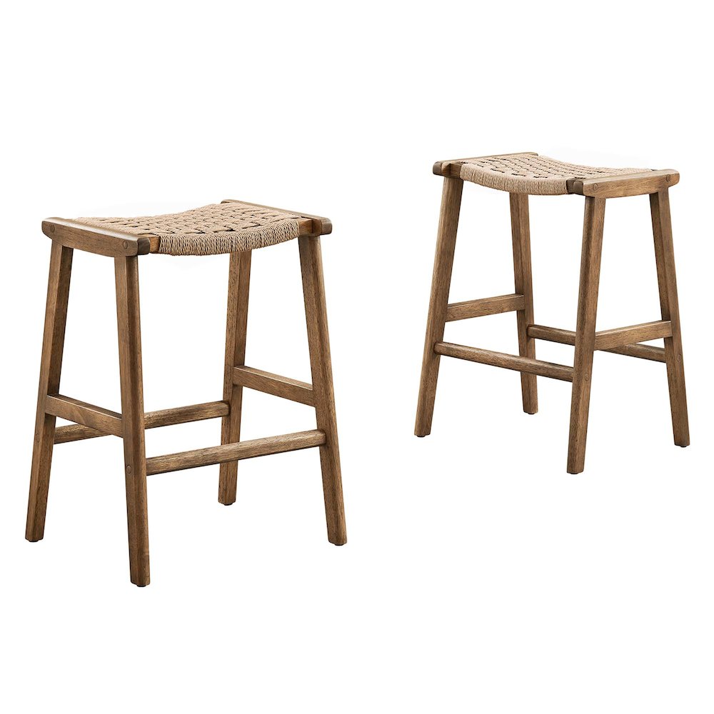 Saoirse Woven Rope Wood Counter Stool Set of 2. Picture 1
