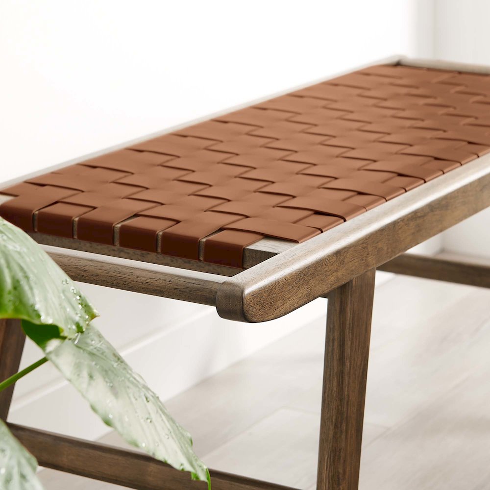 Saoirse 47" Faux Leather Wood Bench. Picture 8