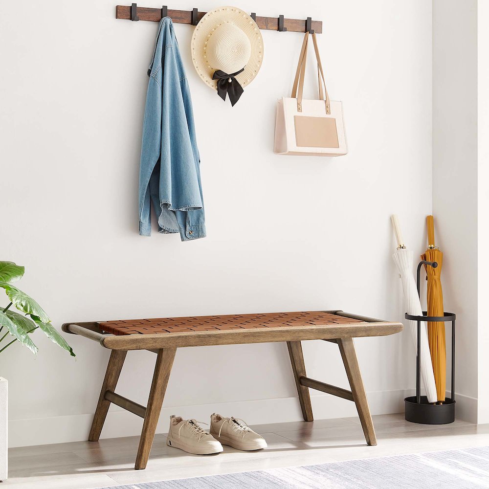Saoirse 47" Faux Leather Wood Bench. Picture 7