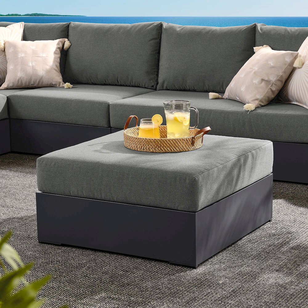 Tahoe Outdoor Patio Powder-Coated Aluminum Ottoman. Picture 7