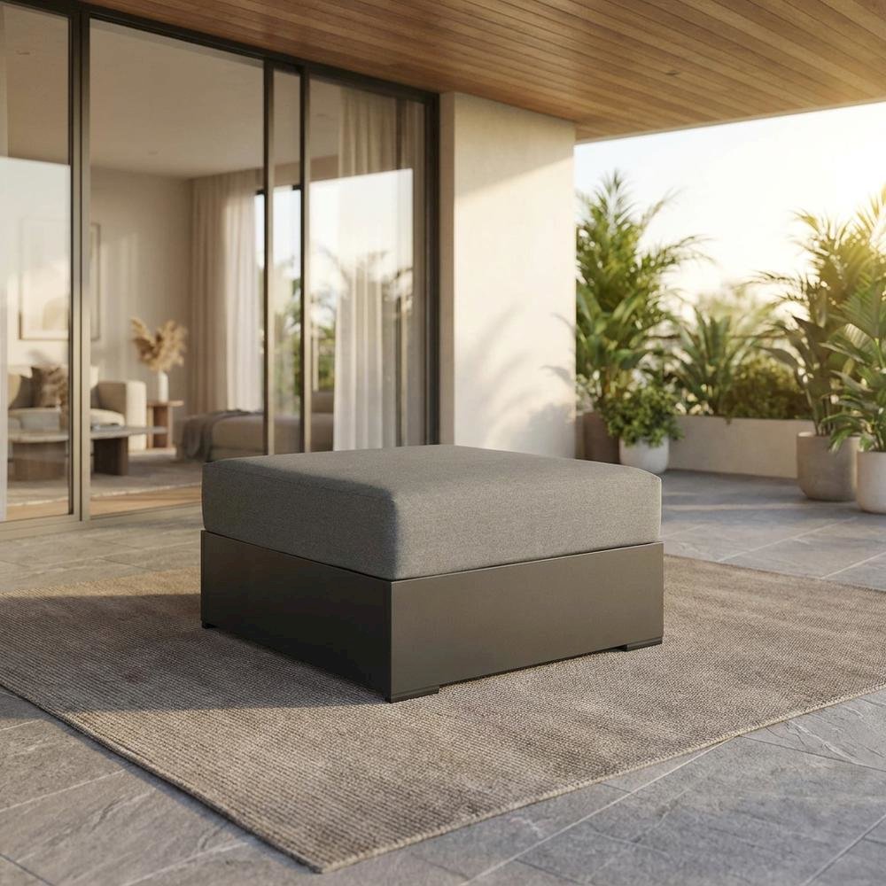 Powder-Coated Aluminum Patio Ottoman, Outdoor Foot Rest, Gray Charcoal. Picture 2