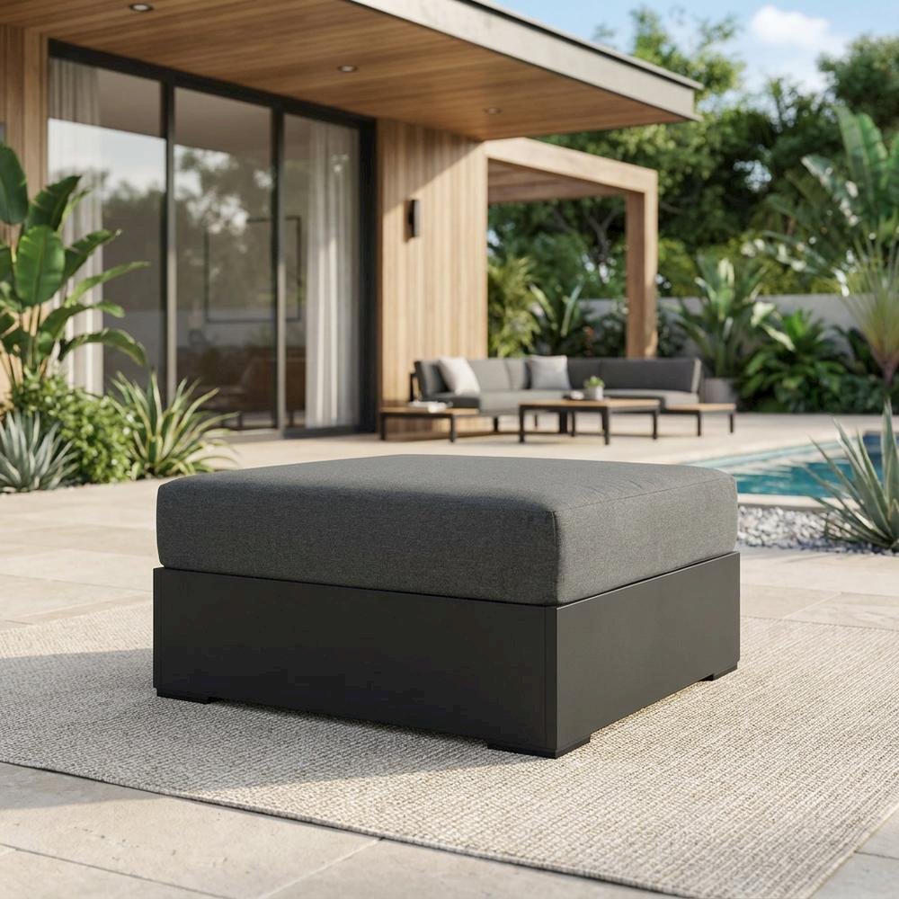 Powder-Coated Aluminum Patio Ottoman, Outdoor Foot Rest, Gray Charcoal. Picture 3