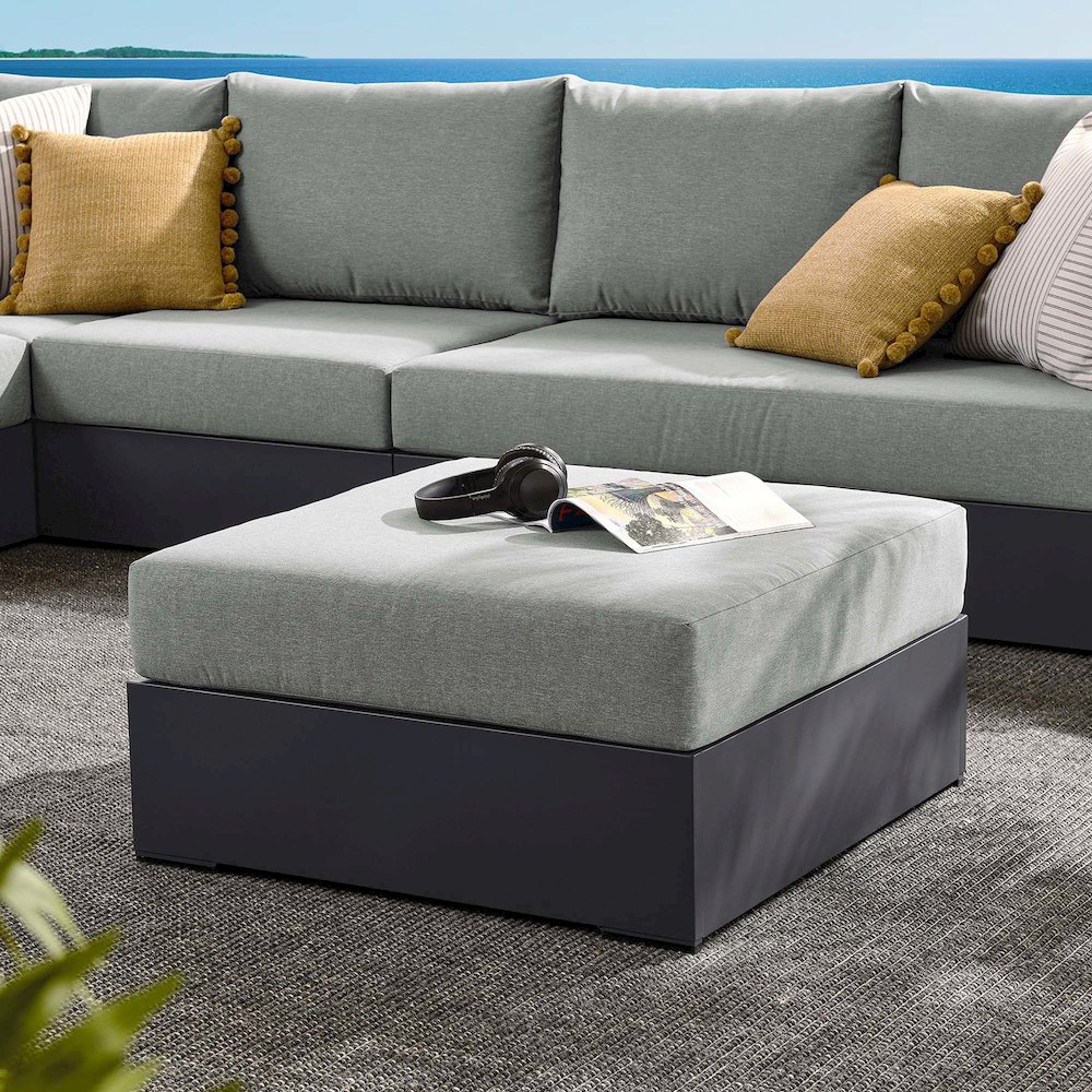 Tahoe Outdoor Patio Powder-Coated Aluminum Ottoman. Picture 7