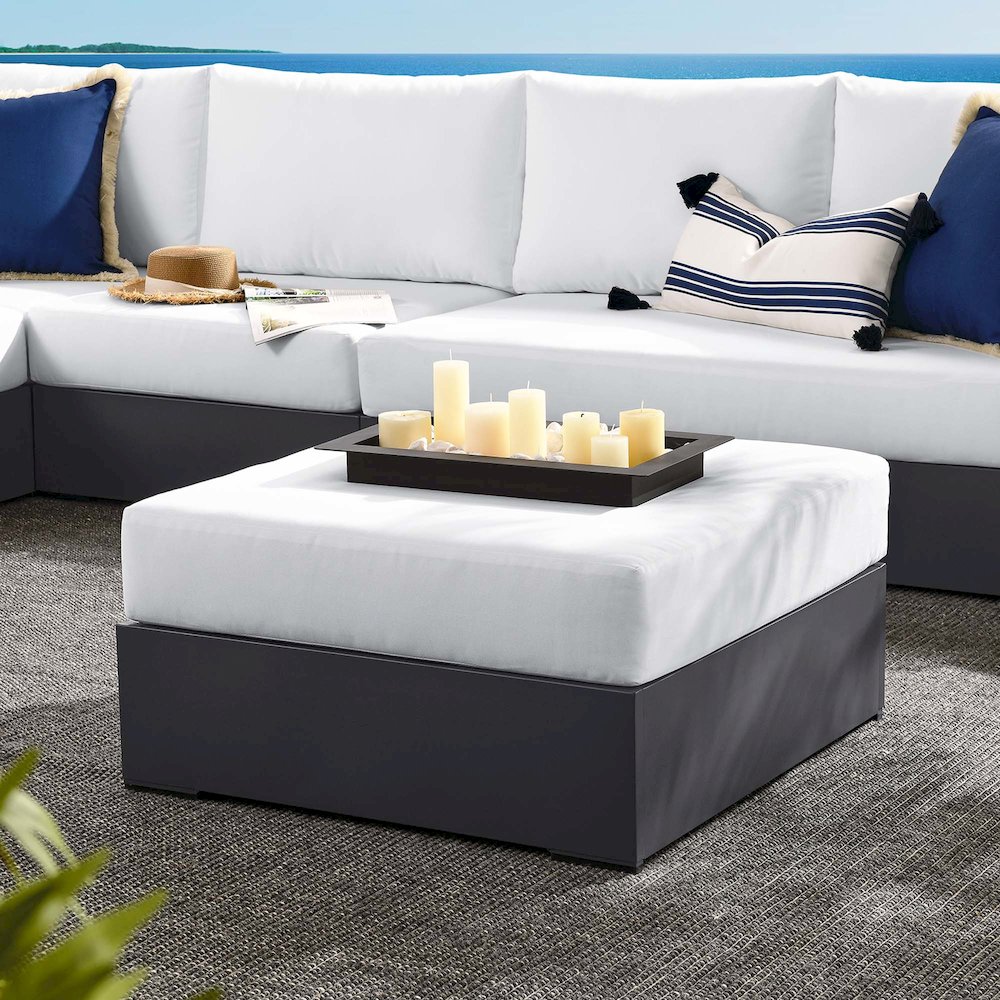 Tahoe Outdoor Patio Powder-Coated Aluminum Ottoman. Picture 7