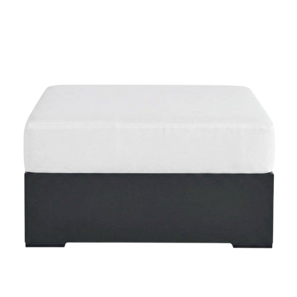 Powder-Coated Aluminum Patio Ottoman, Outdoor Foot Rest, Gray White. Picture 1