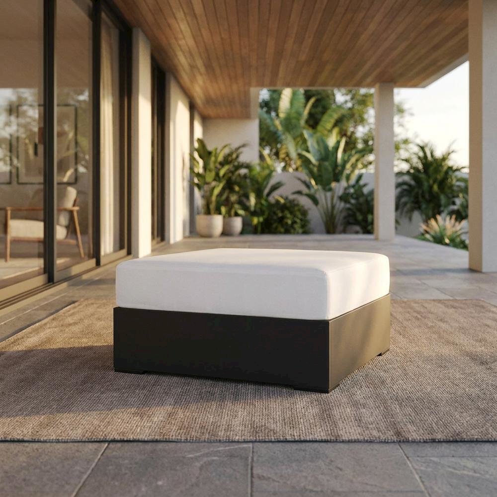 Powder-Coated Aluminum Patio Ottoman, Outdoor Foot Rest, Gray White. Picture 2