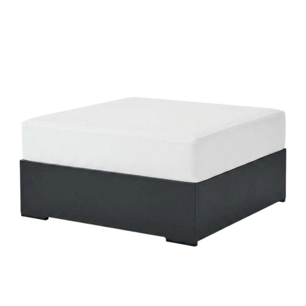 Powder-Coated Aluminum Patio Ottoman, Outdoor Foot Rest, Gray White. Picture 4