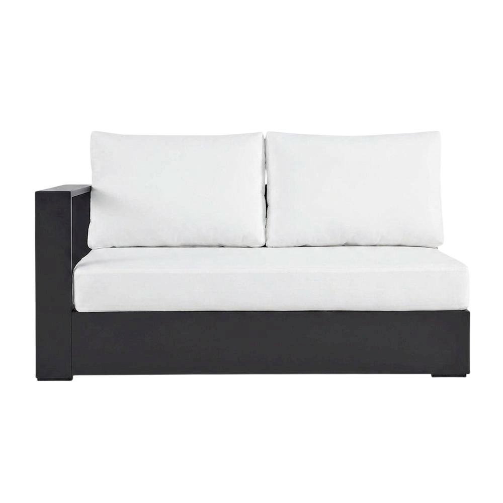 Powder-Coated Aluminum Modular Left-Facing Patio Loveseat Sectional, Gray White. Picture 1