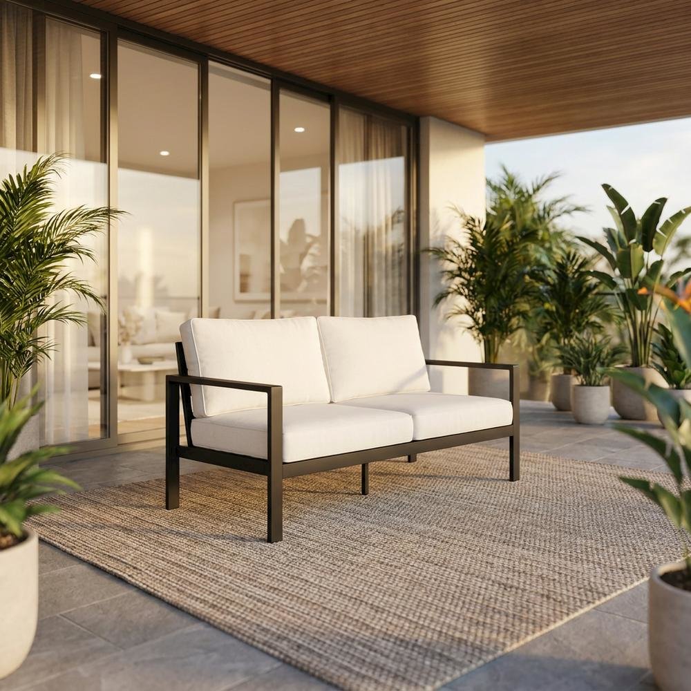 Powder-Coated Aluminum Modular Left-Facing Patio Loveseat Sectional, Gray White. Picture 2