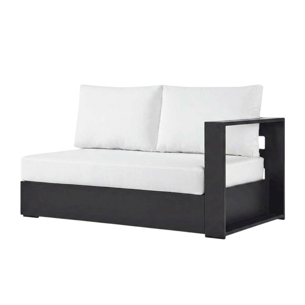 Powder-Coated Aluminum Modular Left-Facing Patio Loveseat Sectional, Gray White. Picture 4